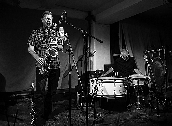  Ken Vandermark performing with Eddie Prévost at Café Oto, September 2014 – photograph courtesy of Dawid Laskowski